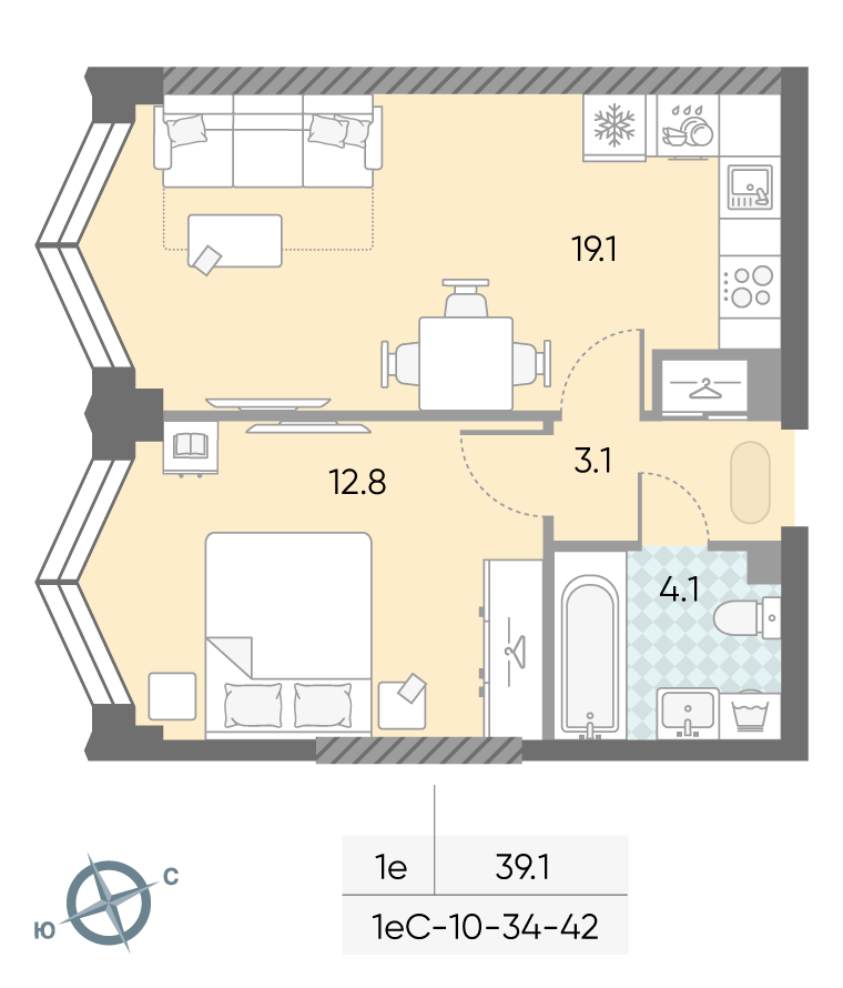 1-комнатная квартира в ЖК Зиларт