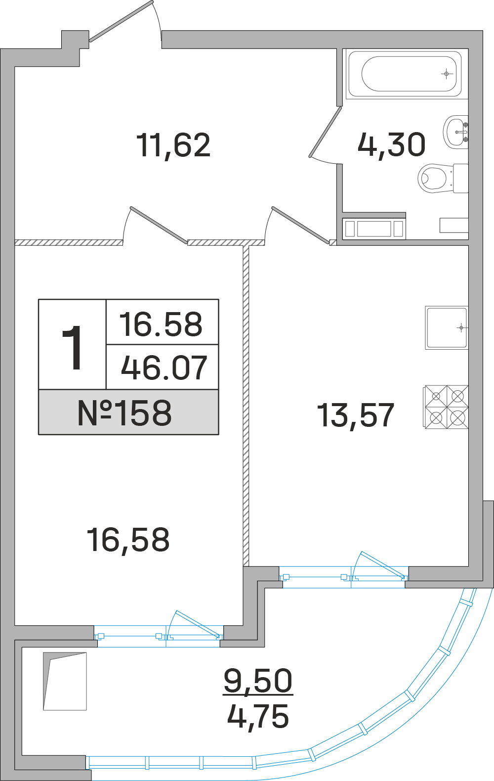 1-комнатная квартира в ЖК Дом‐Мегалит в Королёве