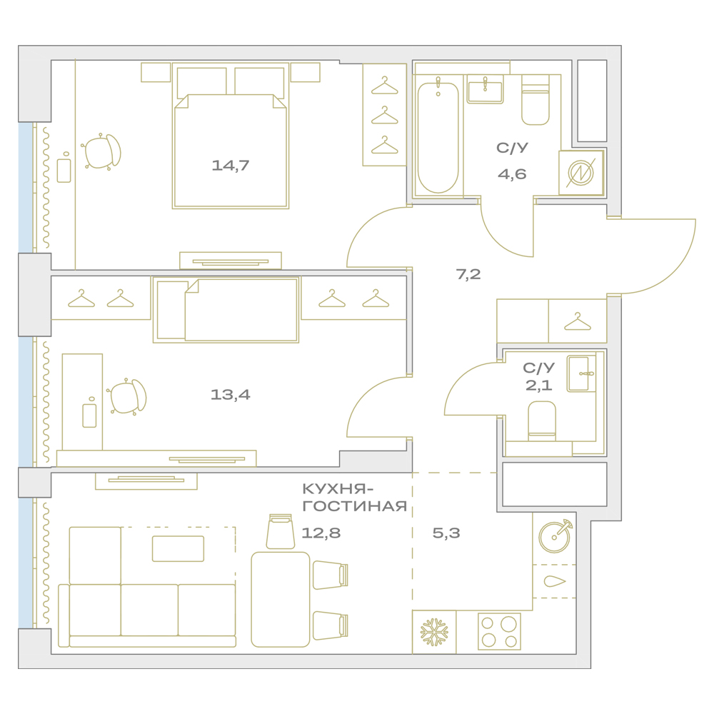 3х-комнатная квартира в ЖК Детали