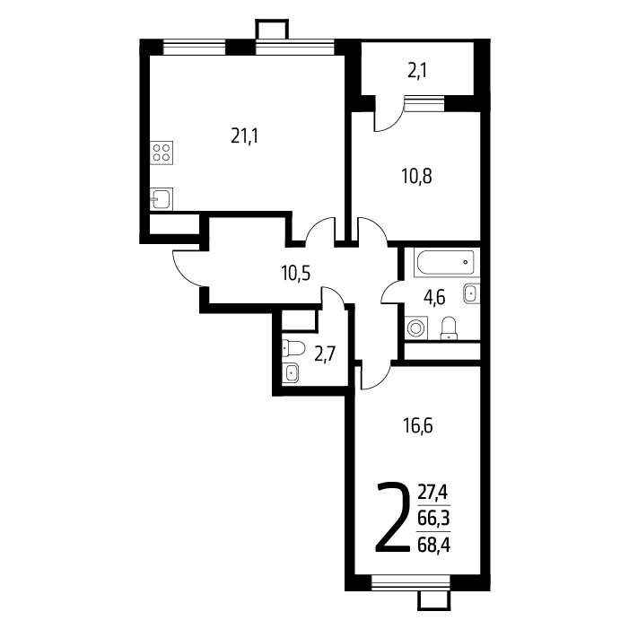 2х-комнатная квартира в ЖК Район Новые Ватутинки мкр. Центральный