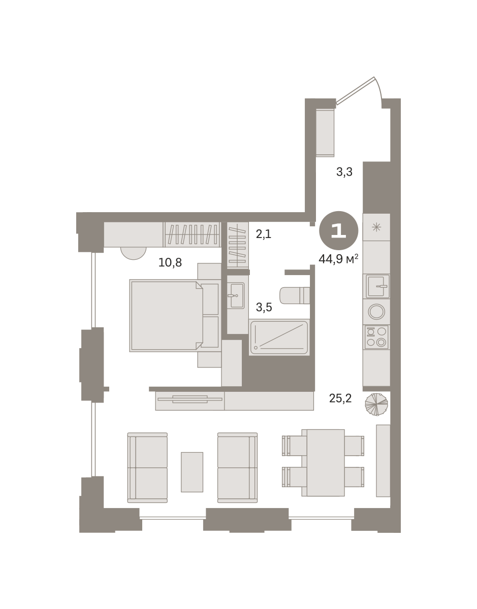 1-комнатная квартира в ЖК Квартал МОНС