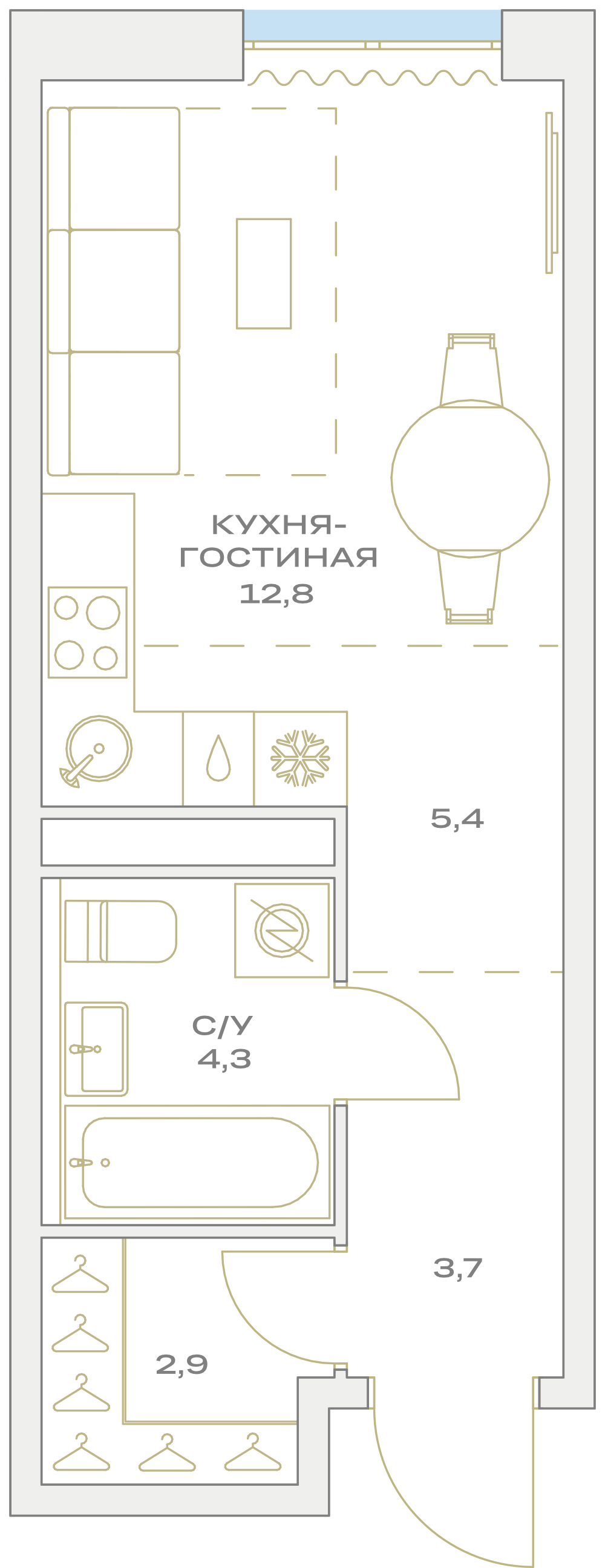 Квартира-студия в ЖК Детали