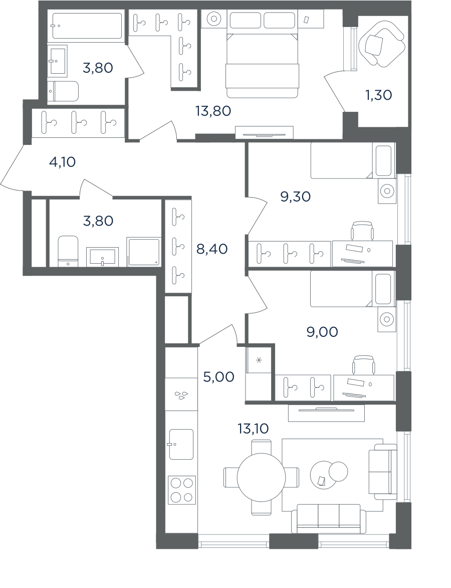 4х-комнатная квартира в ЖК Равновесие