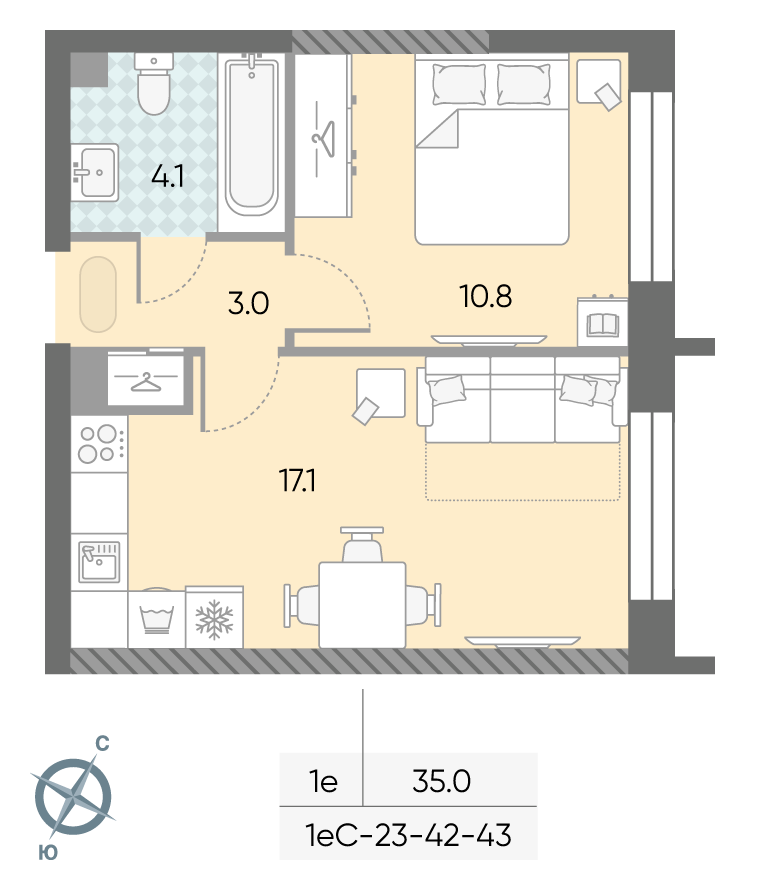 1-комнатная квартира в ЖК Зиларт