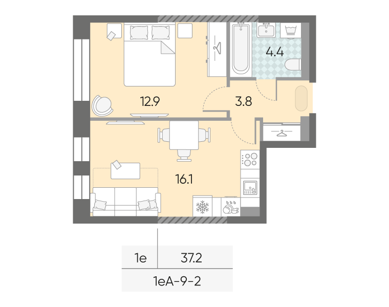 1-комнатная квартира в ЖК Зиларт
