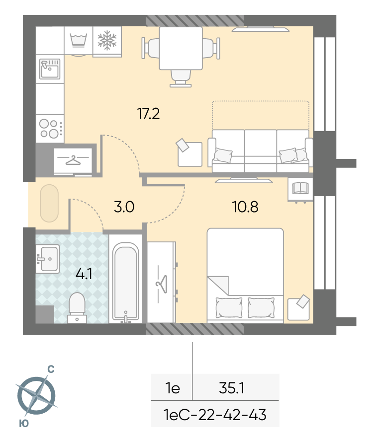 1-комнатная квартира в ЖК Зиларт