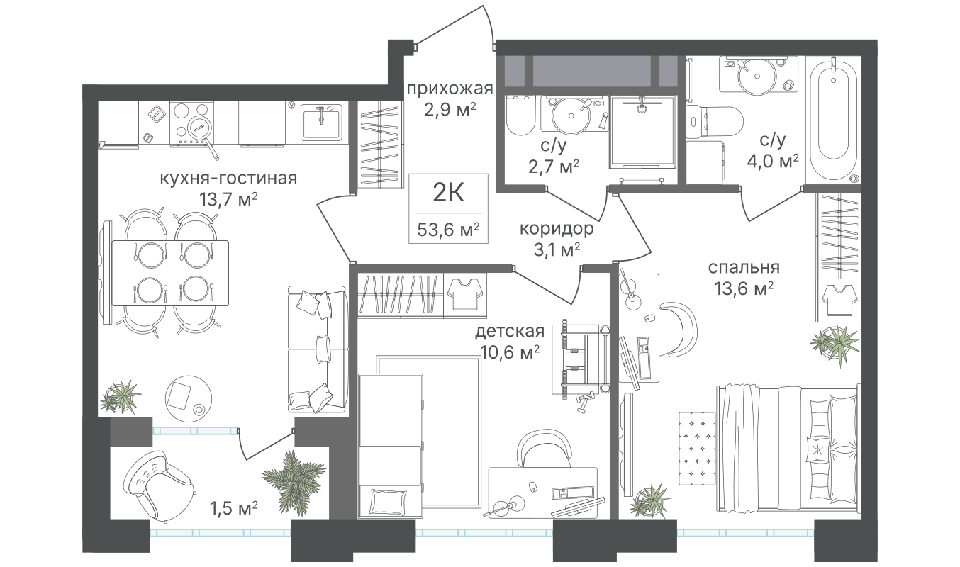 2х-комнатная квартира в ЖК Михалковский