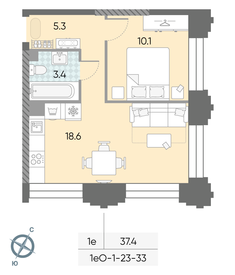 1-комнатная квартира в ЖК Зиларт