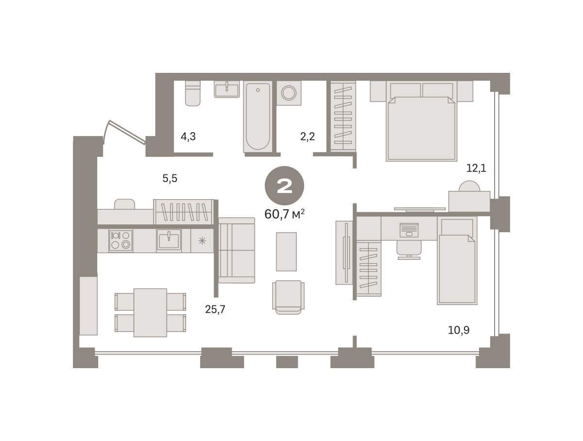2х-комнатная квартира в ЖК Дом А