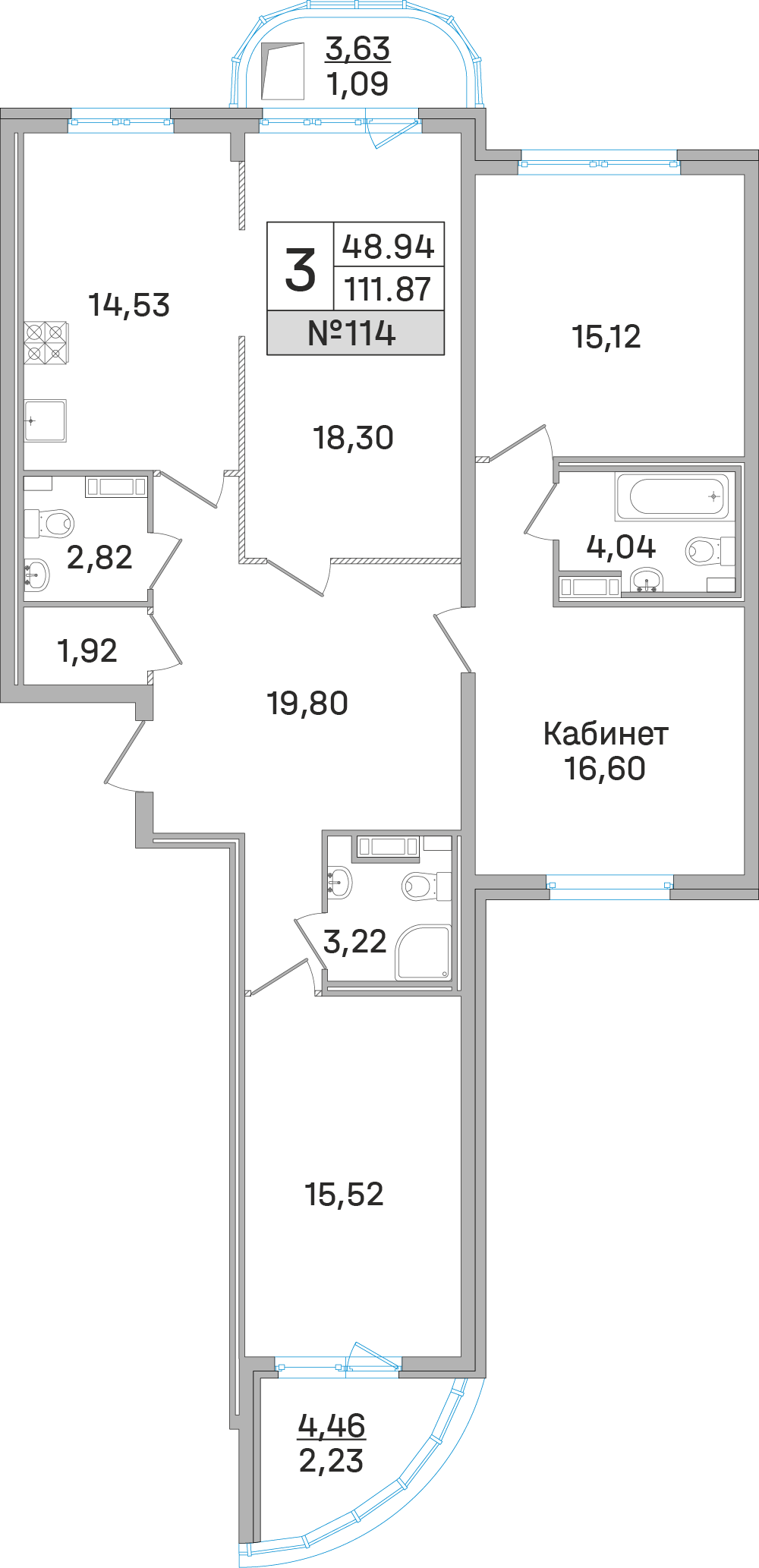 3х-комнатная квартира в ЖК Дом‐Мегалит в Королёве