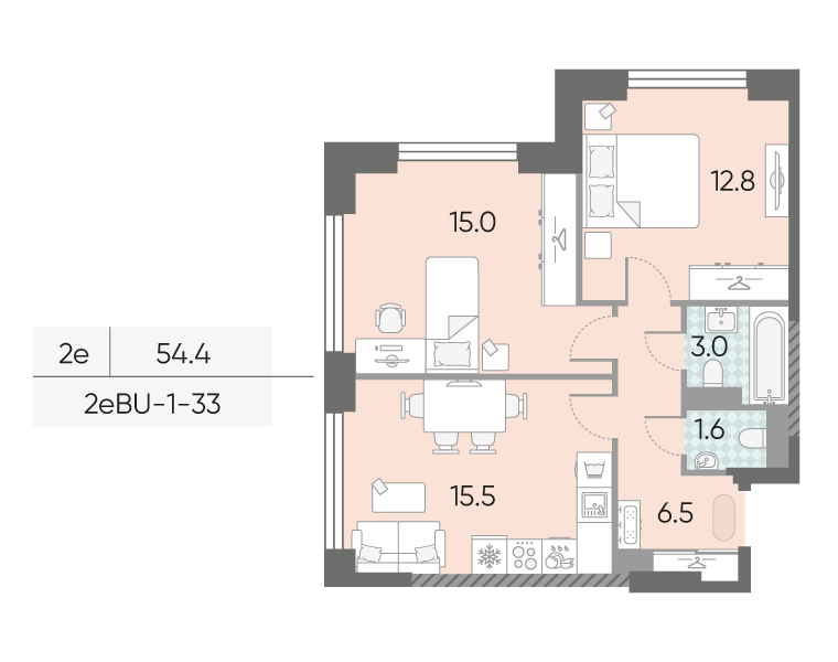 2х-комнатная квартира в ЖК Зиларт