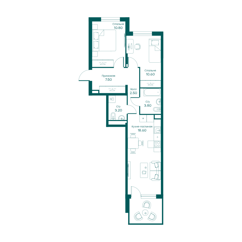 3х-комнатная квартира в ЖК Равновесие