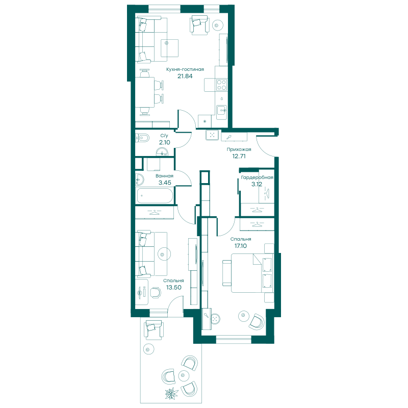 3х-комнатная квартира в ЖК Равновесие