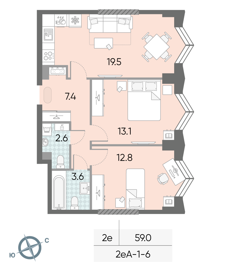 2х-комнатная квартира в ЖК Зиларт
