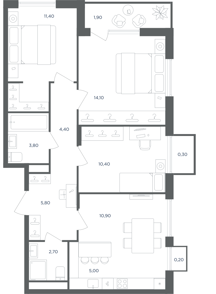 4х-комнатная квартира в ЖК Равновесие