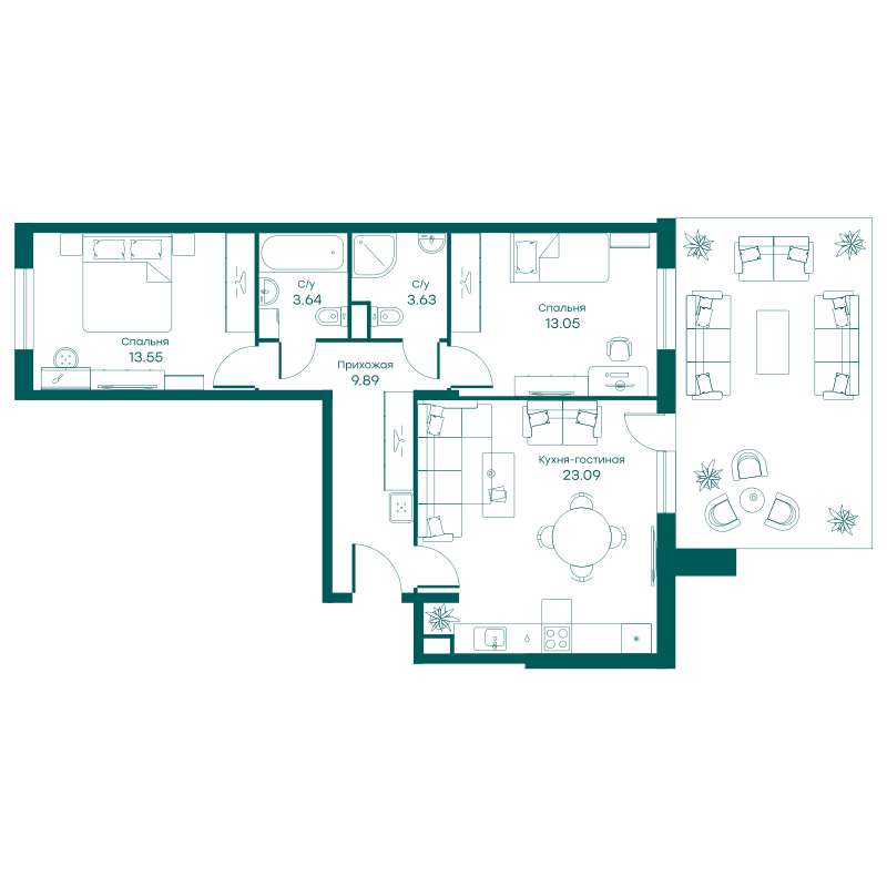 3х-комнатная квартира в ЖК Равновесие