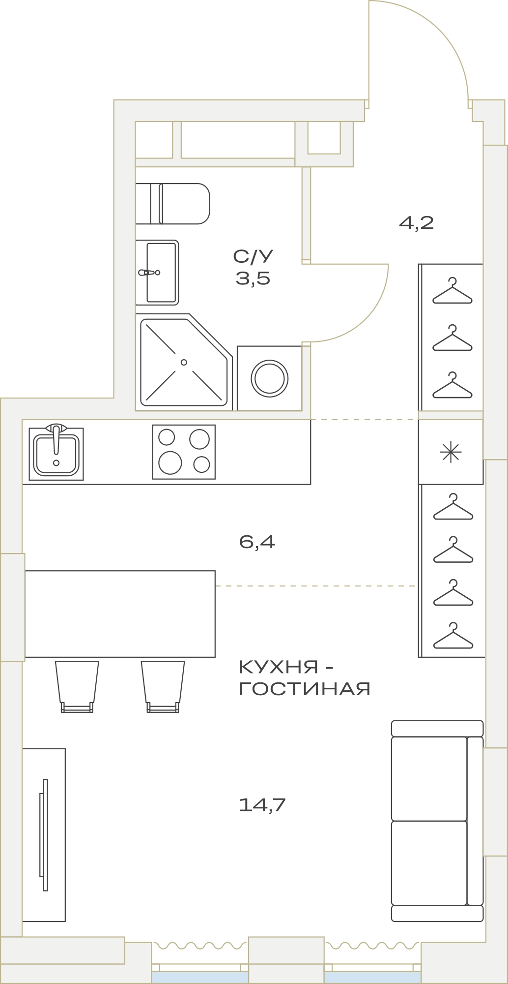 Квартира-студия в ЖК Детали