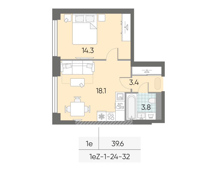 1-комнатная квартира в ЖК Зиларт 1-комнатная квартира в ЖК Зиларт