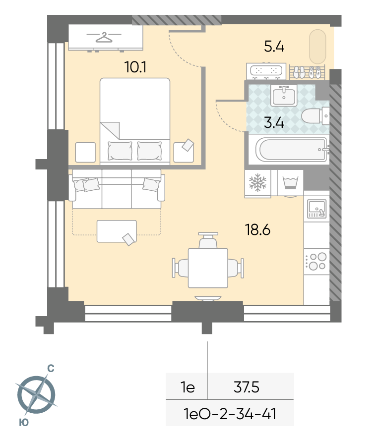 1-комнатная квартира в ЖК Зиларт