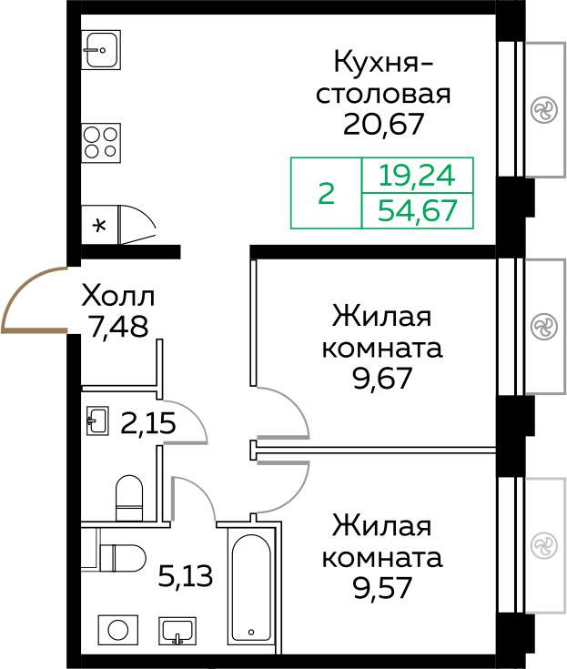 2х-комнатная квартира в ЖК КИТ