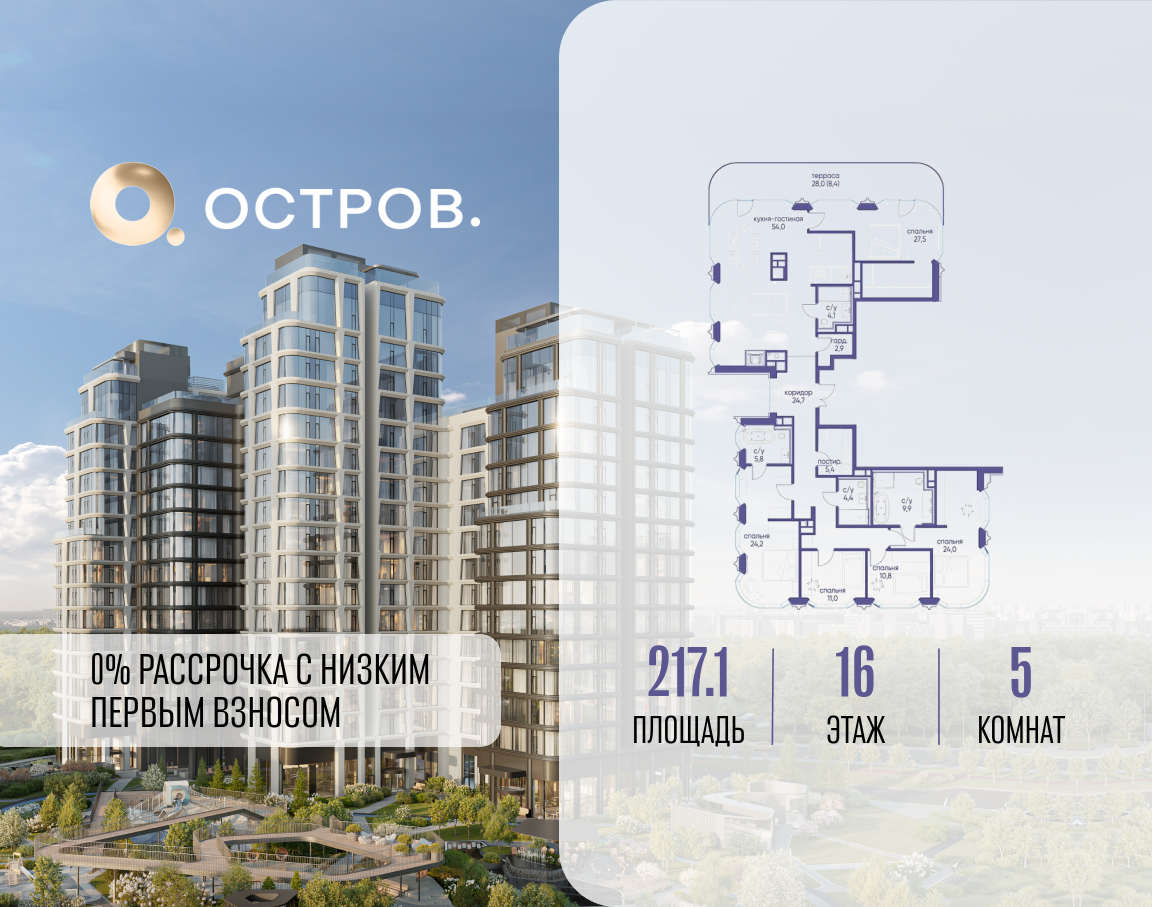 5-комнатная квартира в ЖК Остров