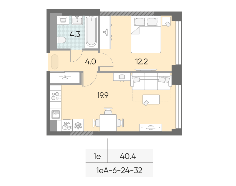 1-комнатная квартира в ЖК Зиларт