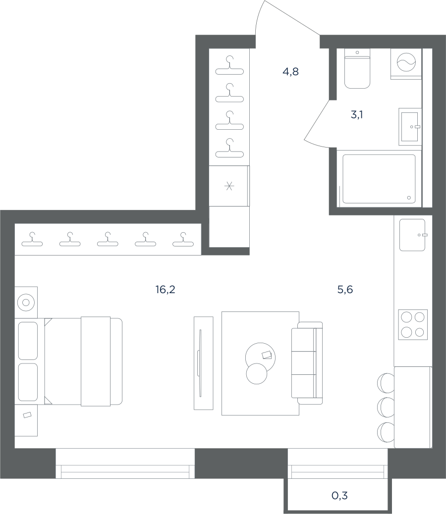 Квартира-студия в ЖК Равновесие