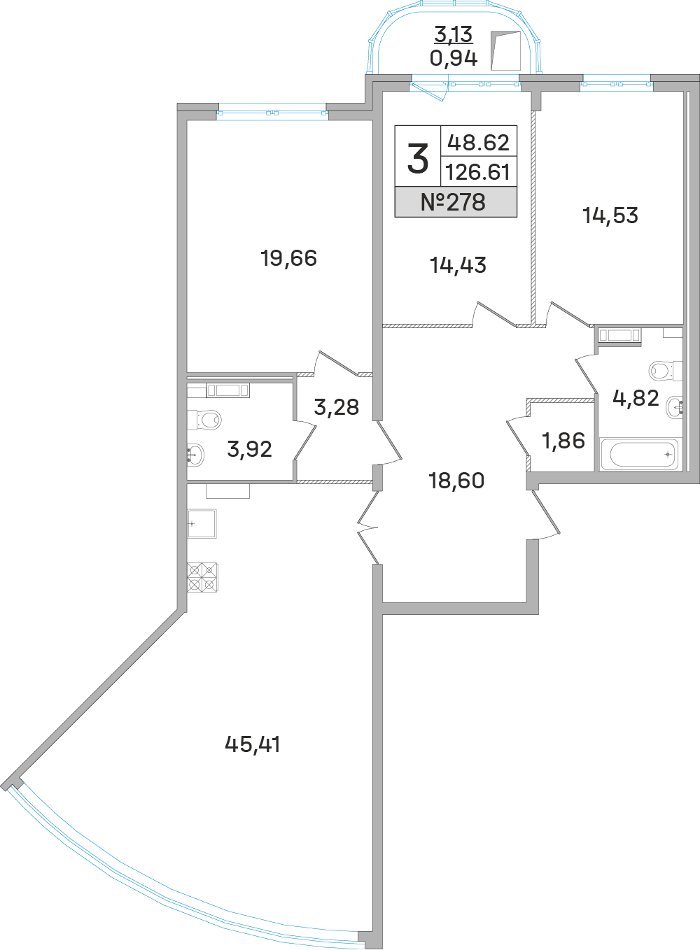 3х-комнатная квартира в ЖК Дом‐Мегалит в Королёве