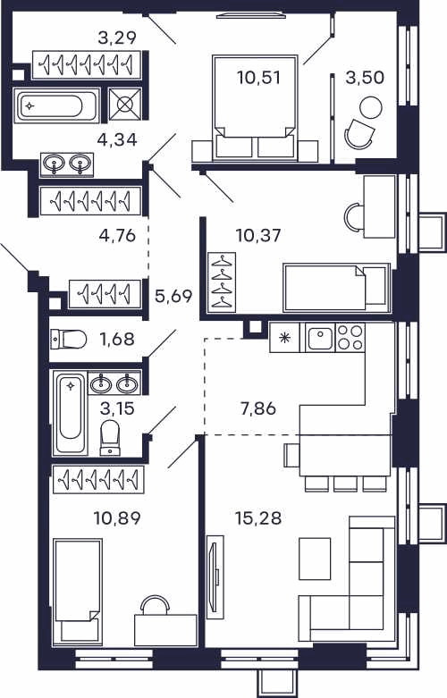 3х-комнатная квартира в ЖК Квартал «Тетрис»