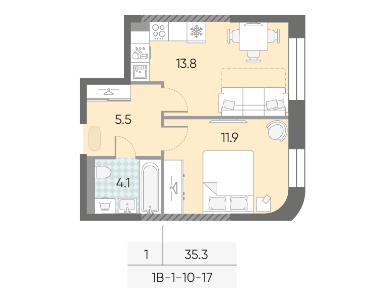 1-комнатная квартира в ЖК Зиларт 1-комнатная квартира в ЖК Зиларт