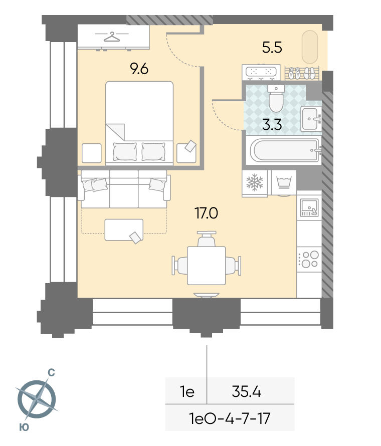 1-комнатная квартира в ЖК Зиларт