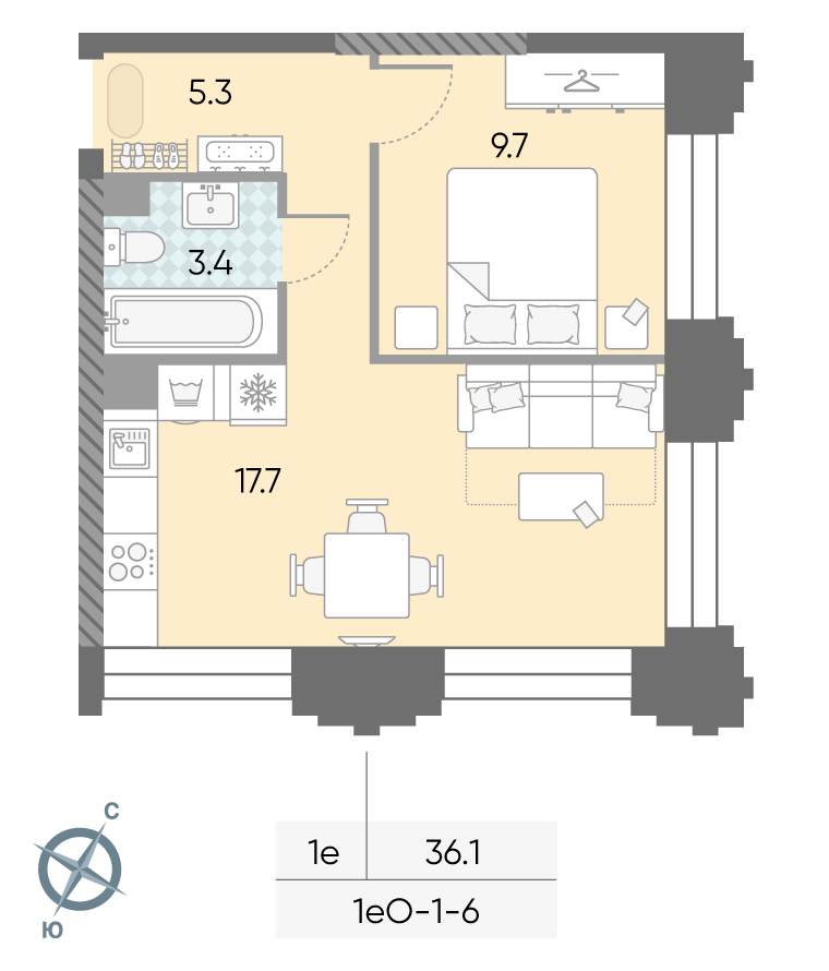 1-комнатная квартира в ЖК Зиларт