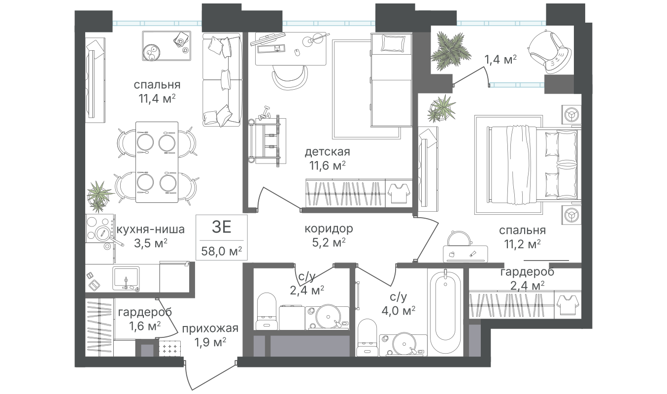 3х-комнатная квартира в ЖК Михалковский