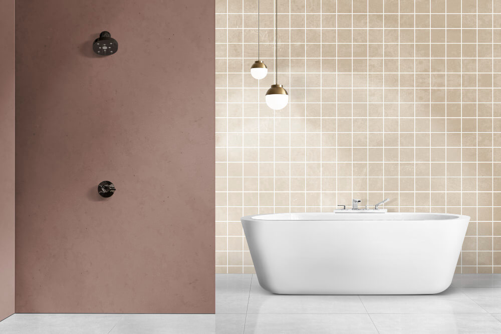 Цвет пыльной розы в интерьере: стены в ванной