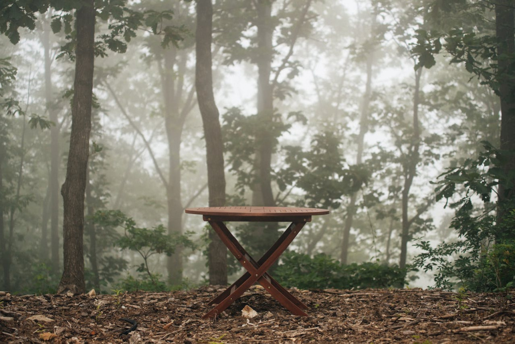 Столики лучи. Деревянный стол в лесу. Столик на природе. Стул в лесу. Стол из дерева в лесу.
